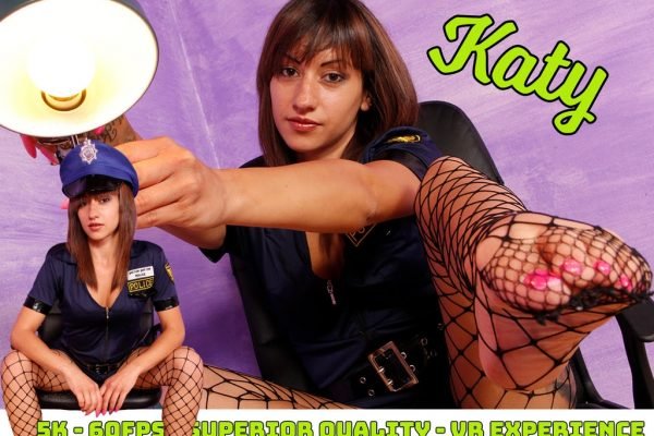 VRFootFetish - Sexy cop Katy shows off her fishnet-clad feet